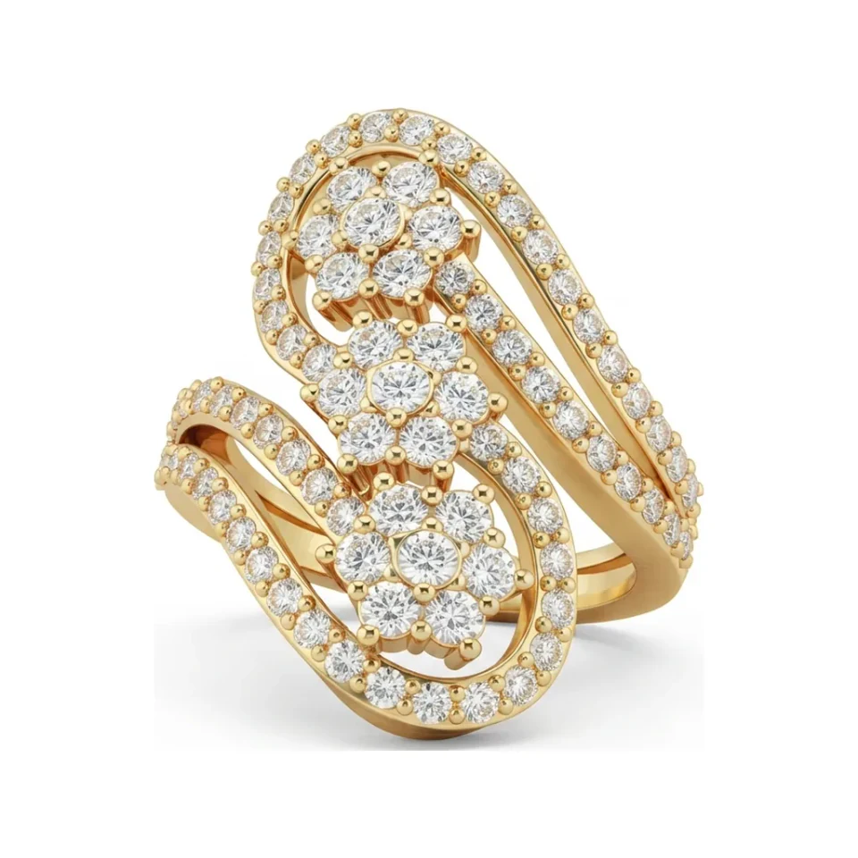 1.33 CTTW Paisley Swirl Bypass Cluster Ring with Pave Diamonds in 10K Yellow Gold image 1