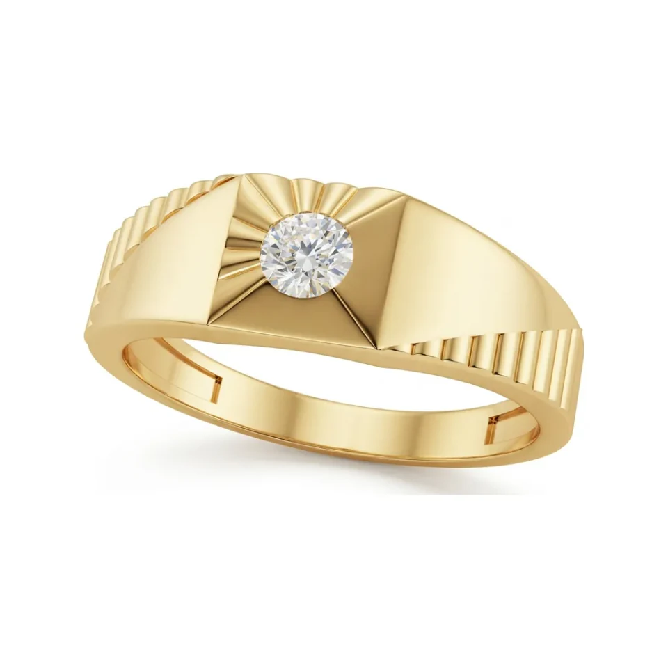 0.24 CTTW Starburst Wide Band with Flush-Set Round Solitaire in 10K Yellow Gold image 1