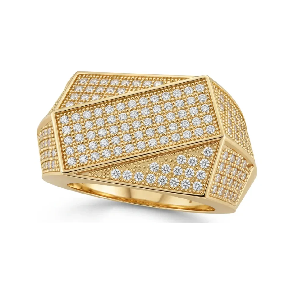 0.69 CTTW Mens Domed Signet Ring with Micro-Pave Diamonds in 10K Yellow Gold image 1