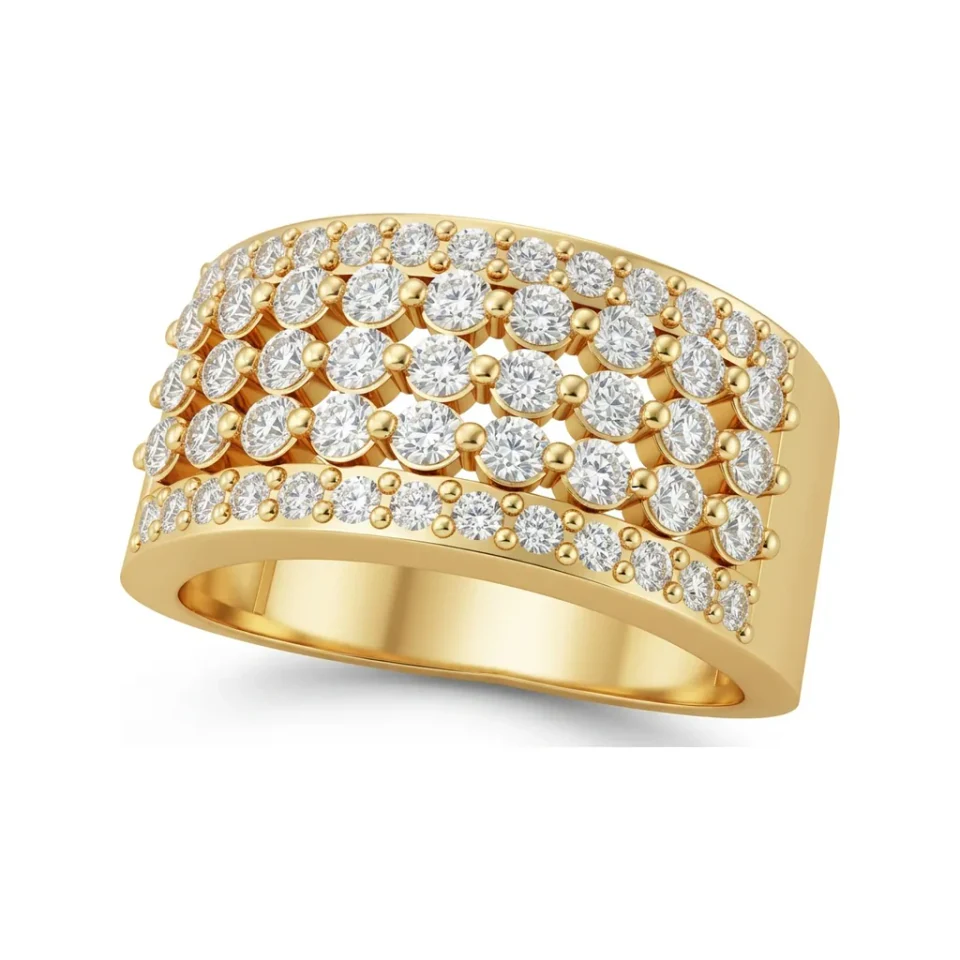 0.86 CTTW Tapered Multi-Row Pave Diamond Wide Wedding Band in 10K Yellow Gold image 1