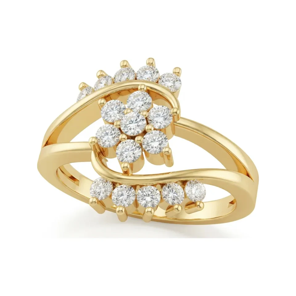 0.5 CTTW Flower Cluster Bypass Wedding Band with Pave Diamonds in 10K Yellow Gold image 1