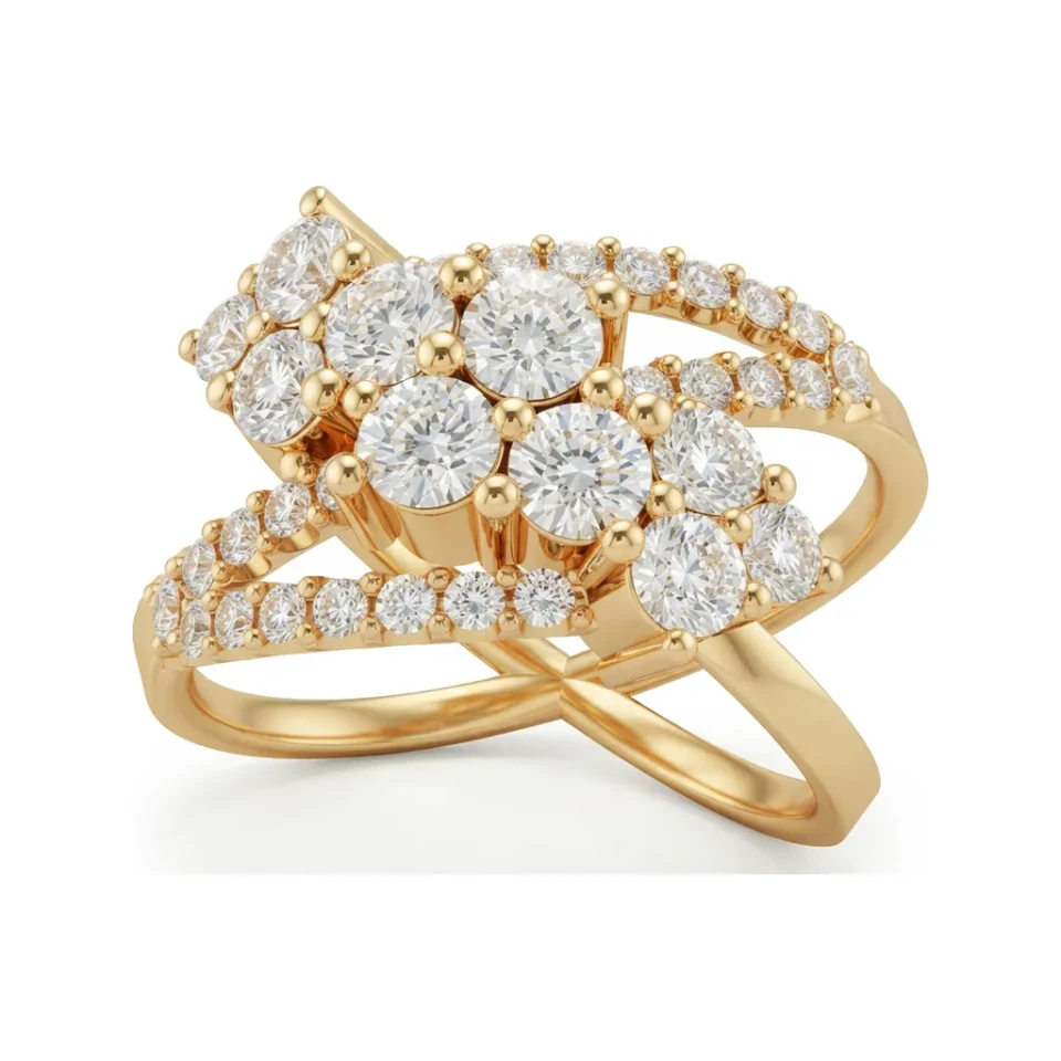 1.5 CTTW Bypass Cluster Cocktail Ring with Pave Round Diamonds in 10K Yellow Gold image 1