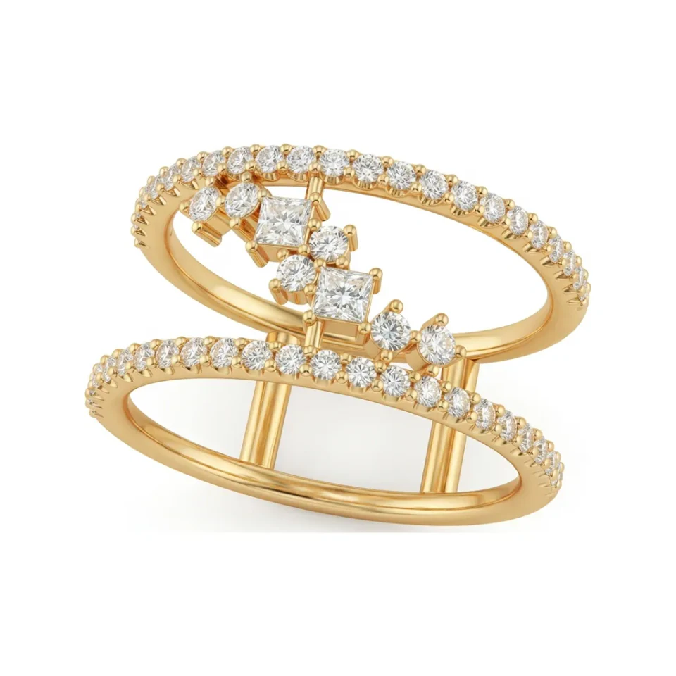 0.47 CTTW Princess Cut Journey Ring with Open Pave Bypass Design in 10K Yellow Gold image 1