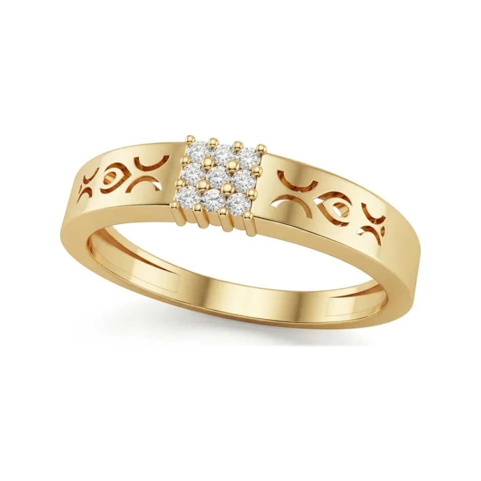 0.11 CTTW Open Filigree Cluster Ring - Shared Prong Pave Diamonds in 10K Yellow Gold image 1