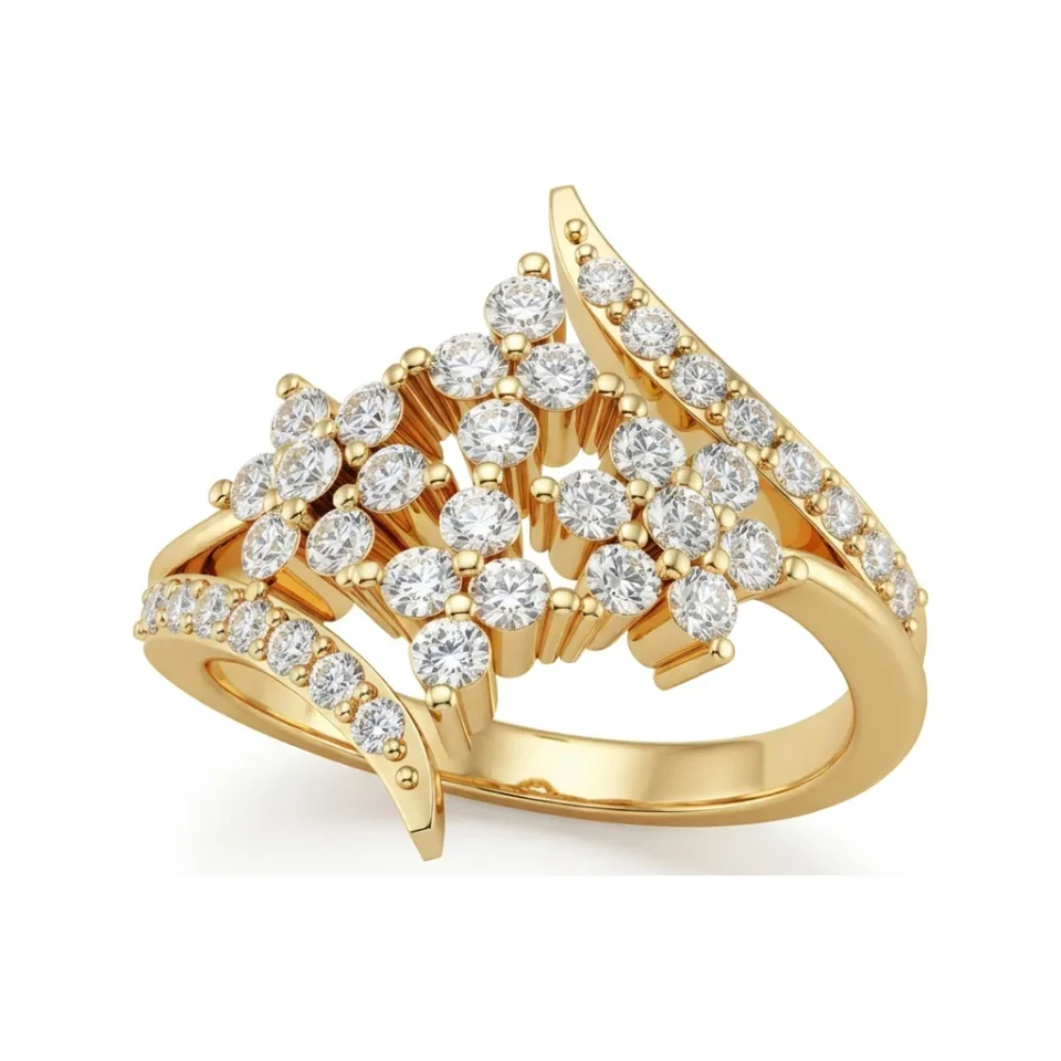 0.68 CTTW Kite Cluster Bypass Cocktail Ring in Prong Set in 10K Yellow Gold image 1