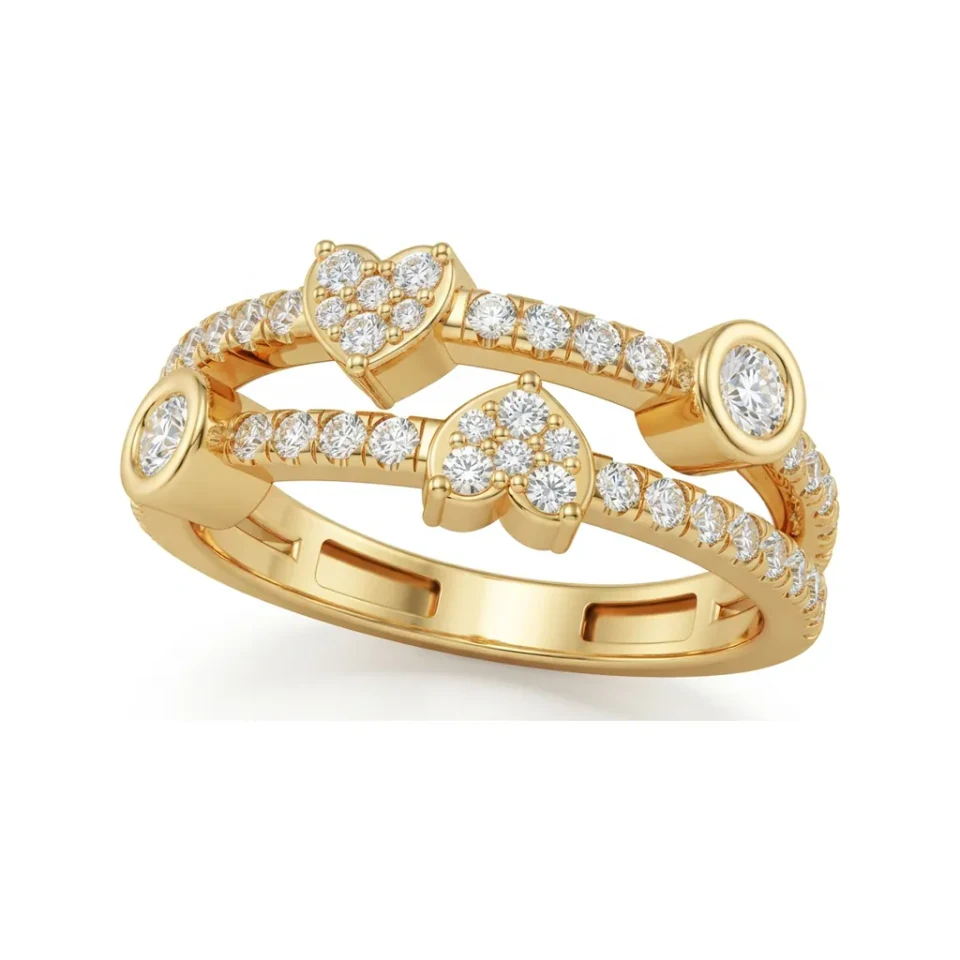 0.47 CTTW Heart Motif Bypass Wedding Band with Bezel and Pave in 14K Yellow Gold image 1