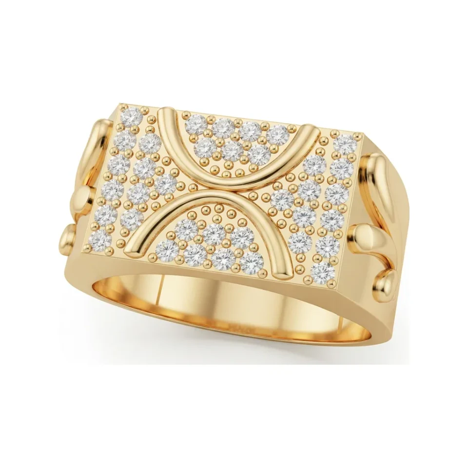 0.45 CTTW Mens Pave Signet Ring | Wide Statement Band in 10K Yellow Gold image 1