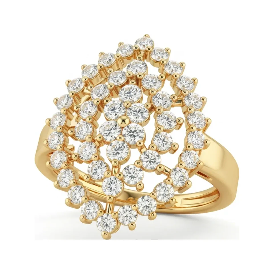 0.93 CTTW Marquise and Round Diamond Cluster Statement Ring in 10K Yellow Gold image 1
