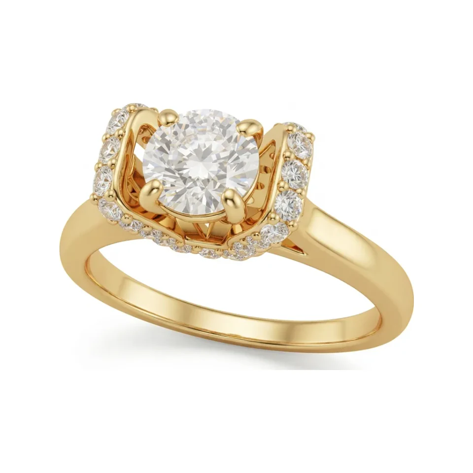 0.66 CTTW Chevron V-Shape Half Eternity Pave Wedding Band in 10K Yellow Gold image 1