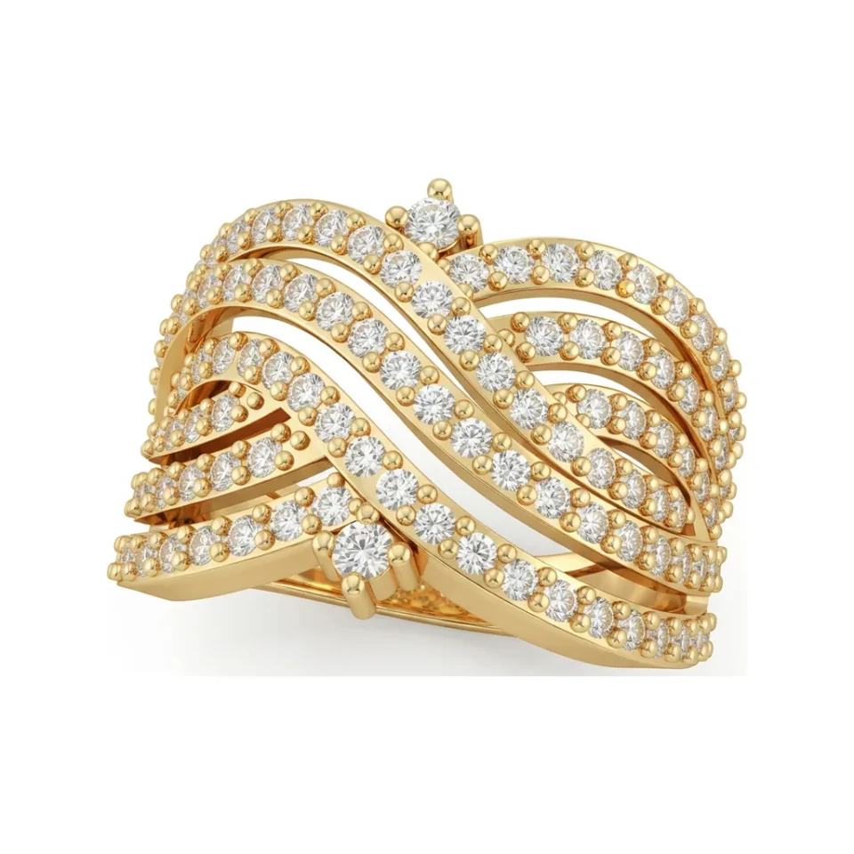 1.16 CTTW Multi-Row Infinity Wide Wedding Band with Pave Diamonds in 14K Yellow Gold image 1