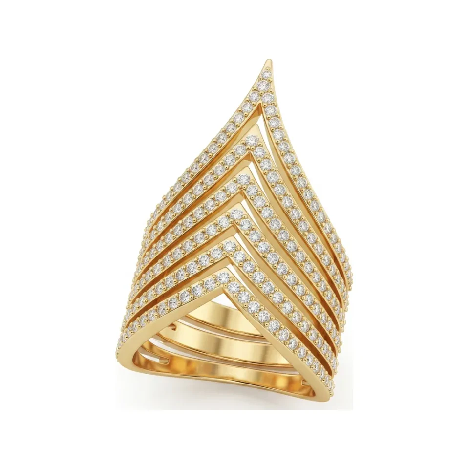 1.08 CTTW Pave Chevron Wide Band Ring | V-Shape Ring in 10K Yellow Gold image 1