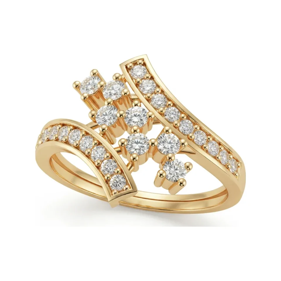 0.39 CTTW Chevron V-Shape Bypass Cluster Ring in 10K Yellow Gold image 1