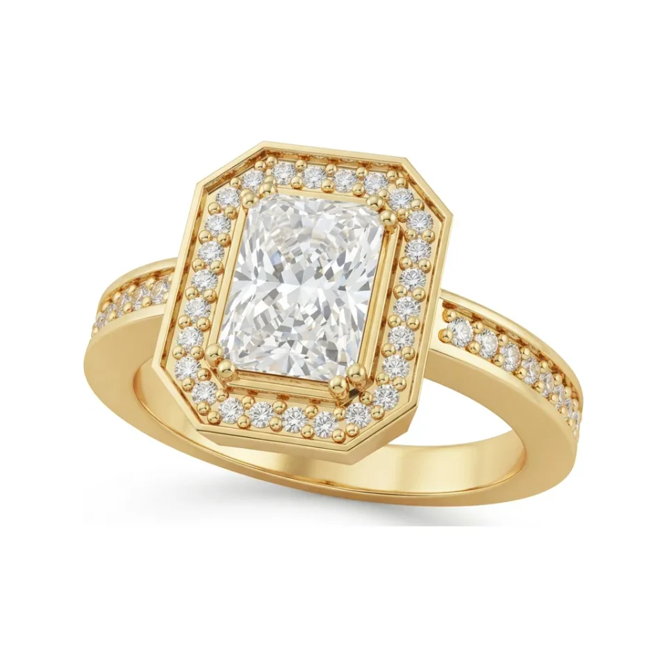 1.36 CTTW Vintage Emerald Cut Halo Engagement Ring in 10K Yellow Gold image 1