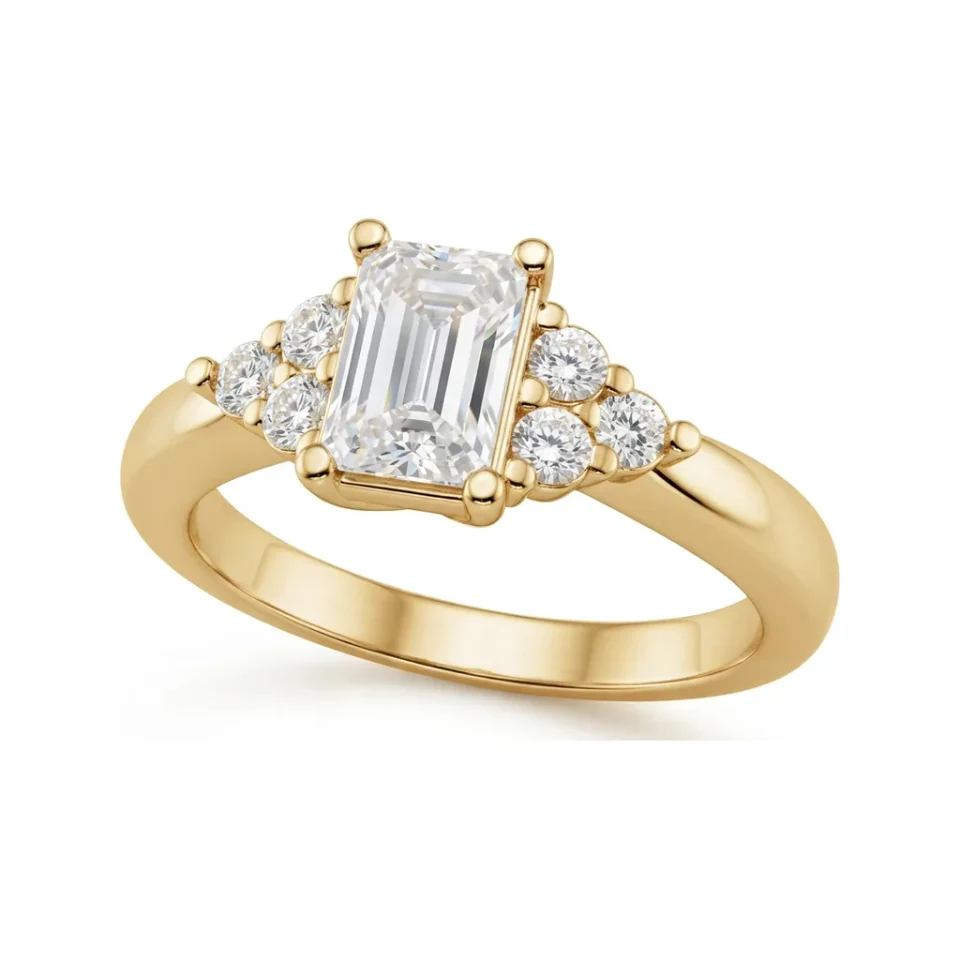 0.81 CTTW Emerald-Cut Cathedral Engagement Ring | Diamond Cluster in 10K Yellow Gold image 1