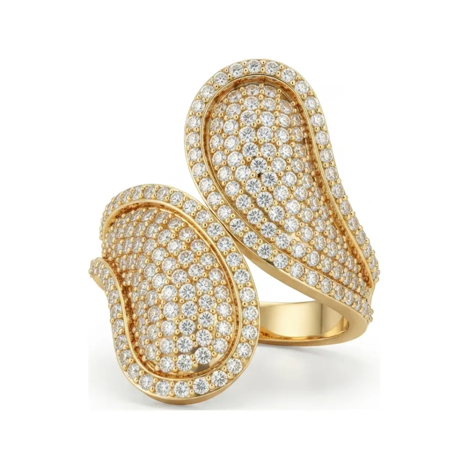 1.07 CTTW Pave Butterfly Cocktail Ring in 10K Yellow Gold image 1