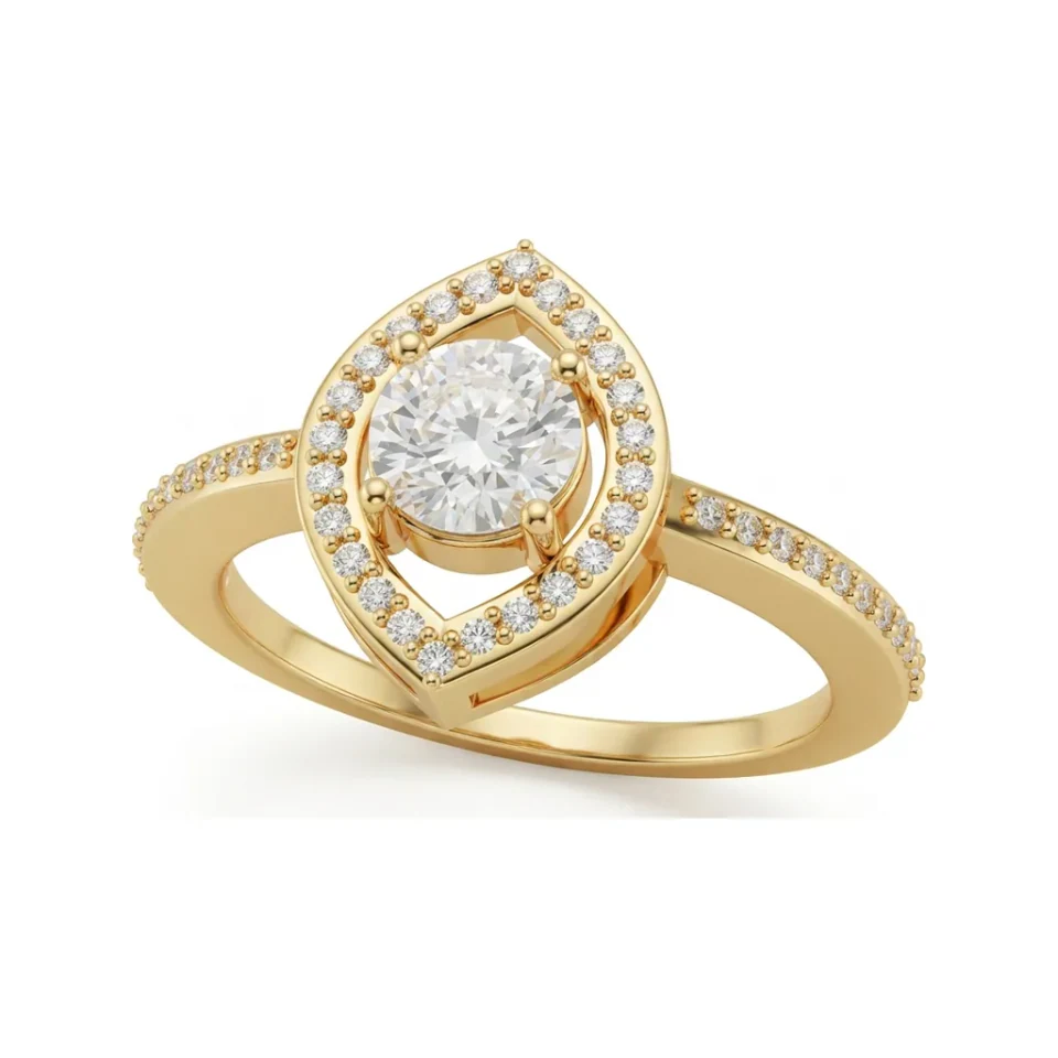 0.59 CTTW Round & Marquise Halo Pave Engagement Ring in 10K Yellow Gold image 1