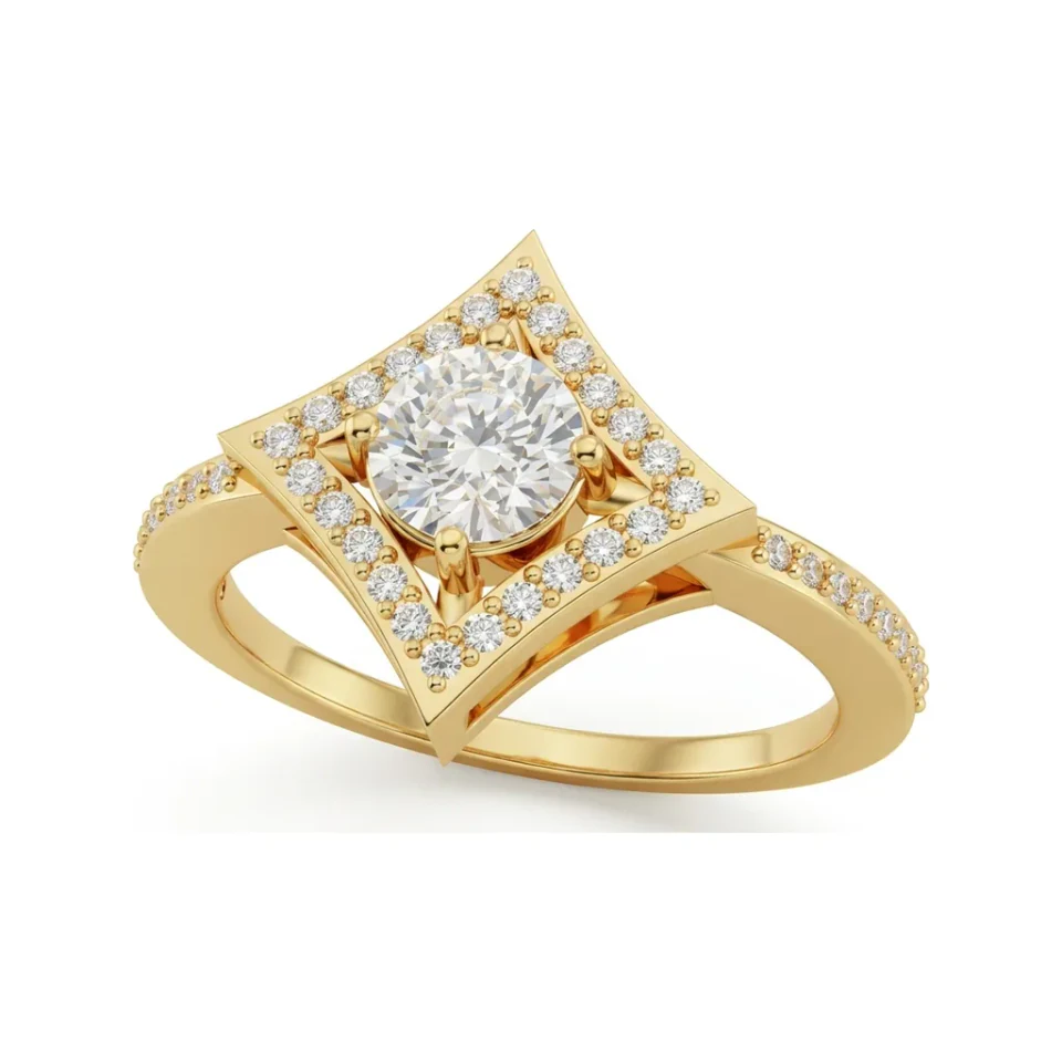 0.61 CTTW Kite Halo Geometric Engagement Ring in 10K Yellow Gold image 1