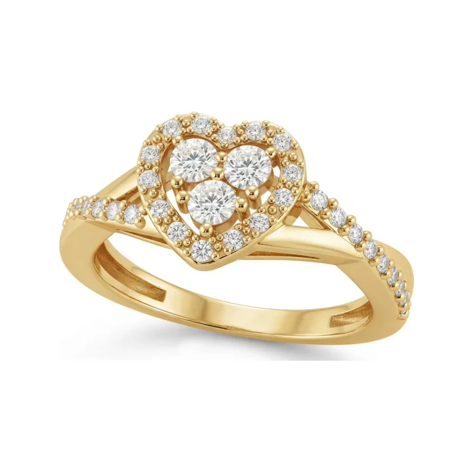 0.2 CTTW Heart Cluster Bypass Engagement Ring in 10K Yellow Gold image 1