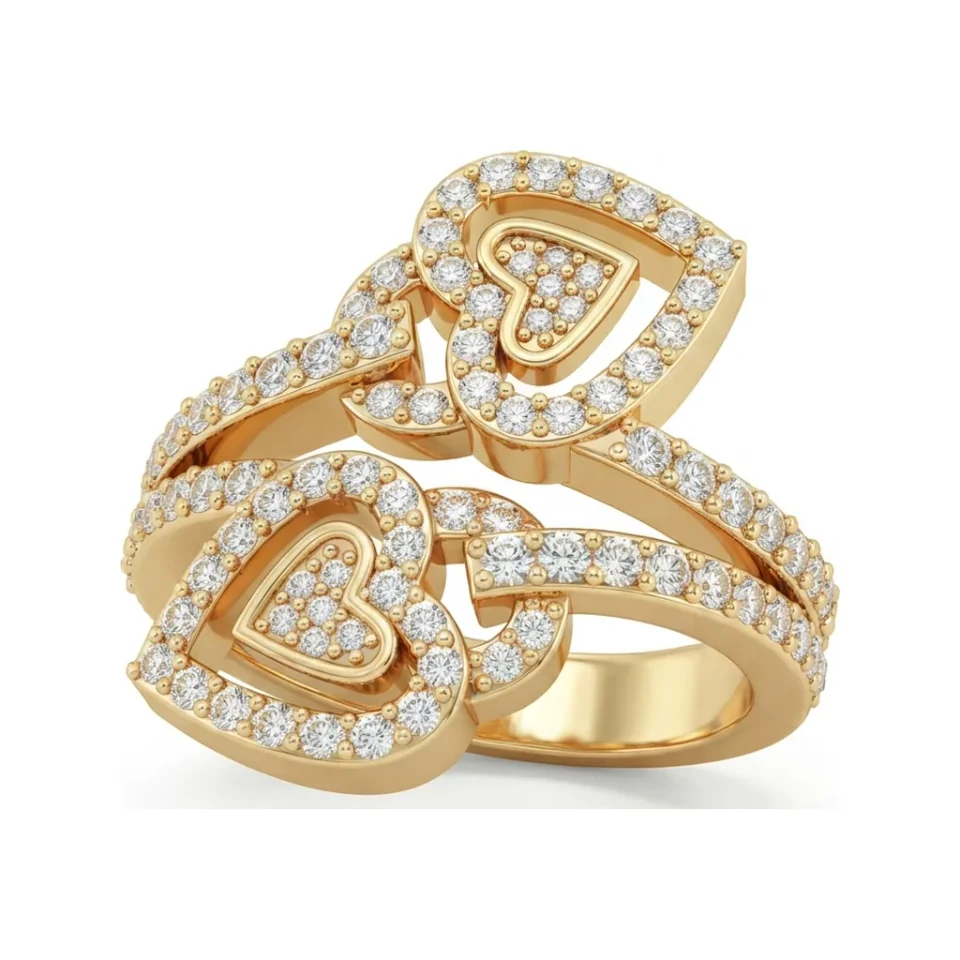 0.77 CTTW Open Heart Ring with Pave Split Shank in 10K Yellow Gold image 1