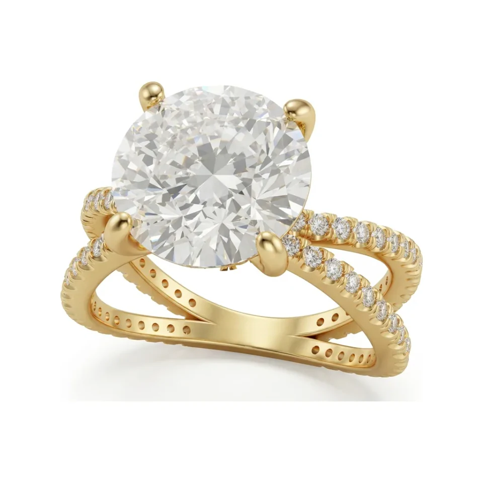 3.91 CTTW Round Solitaire Engagement Ring | Pave Split Shank in 10K Yellow Gold image 1