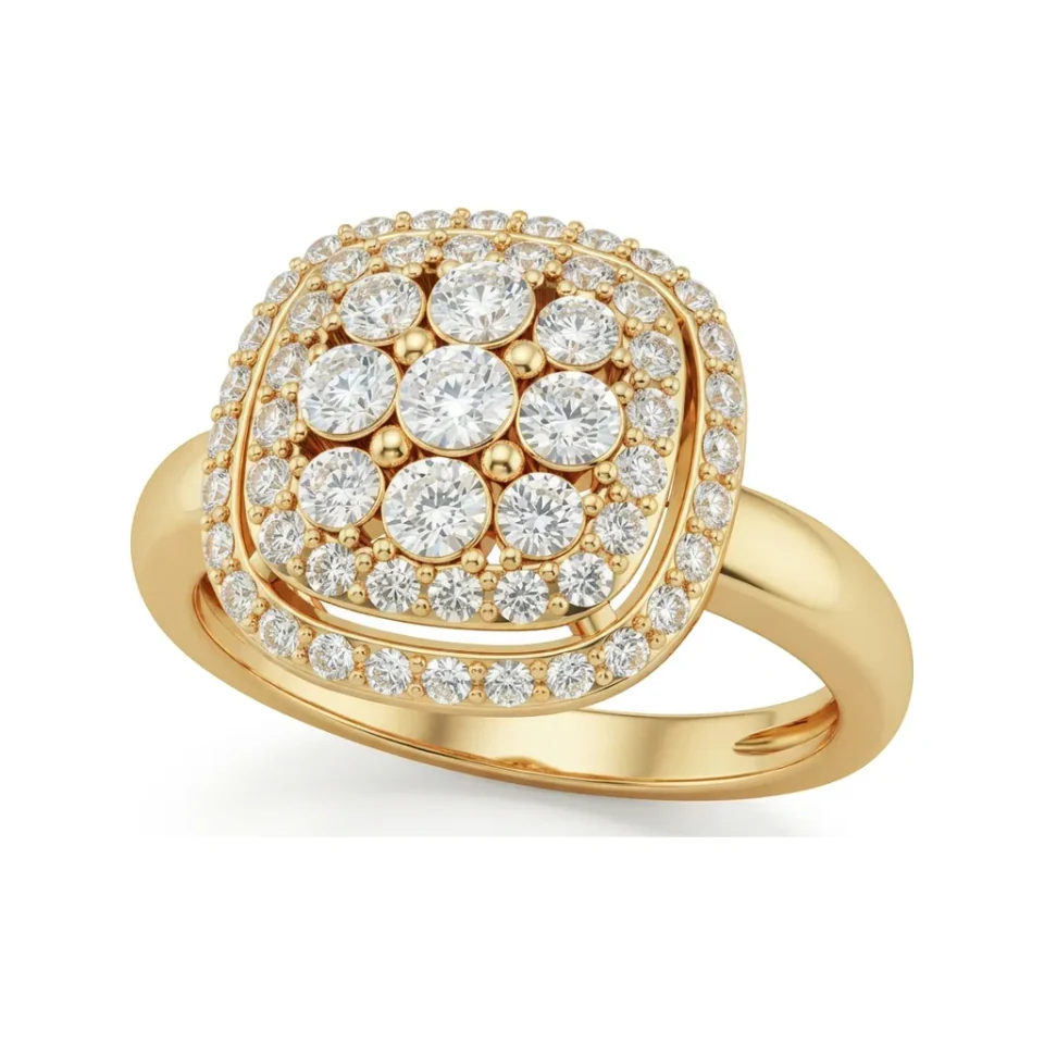 0.58 CTTW Cushion Halo Cluster Micro-Pave Engagement Ring in 10K Yellow Gold image 1