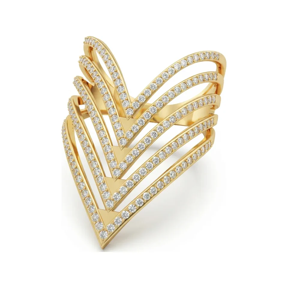0.58 CTTW Multi-Row Chevron Pave Ring | V-Shape Ring in 10K Yellow Gold image 1