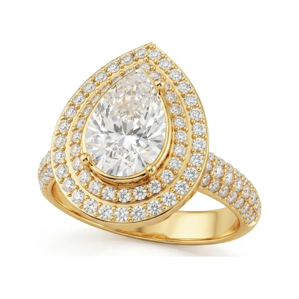 1.93 CTTW Pear Halo Pave Split Shank Engagement Ring in 10K Yellow Gold image 1