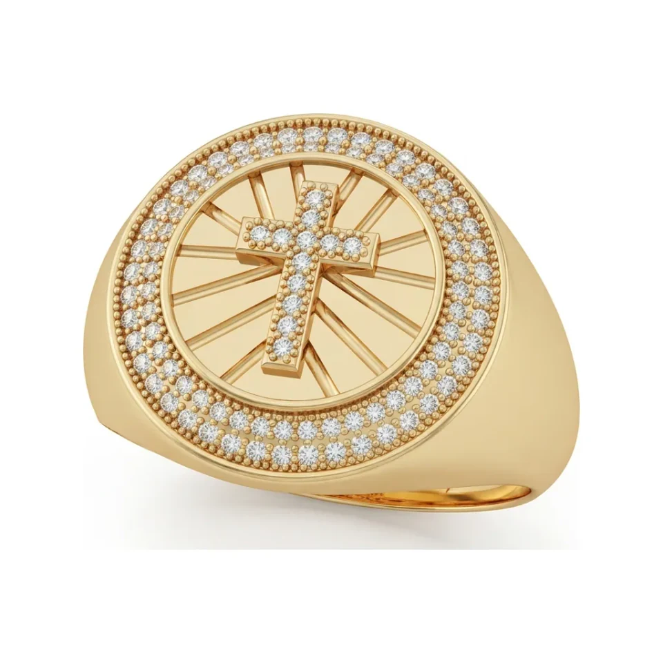 0.23 CTTW Mens Cross Signet Ring | Micro-Pave in 10K Yellow Gold image 1