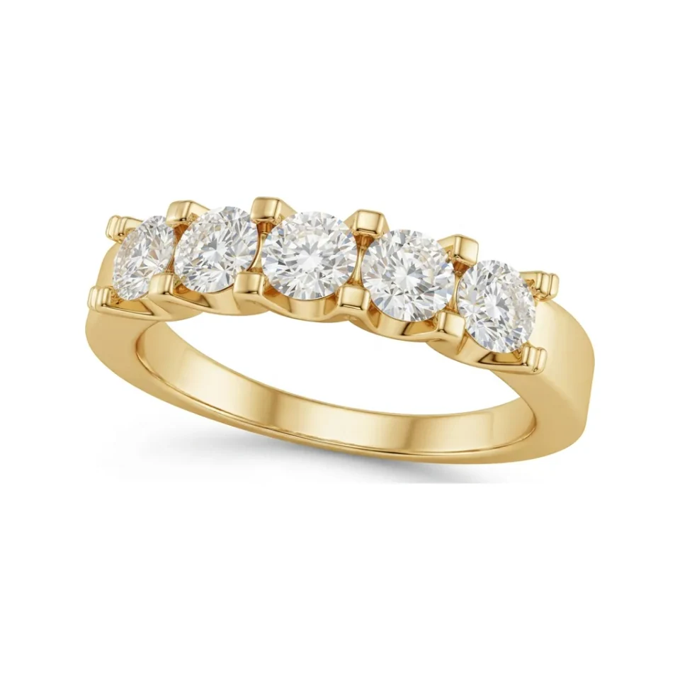 0.84 CTTW Five-Stone Shared Prong Wedding Band in 14K Yellow Gold image 1