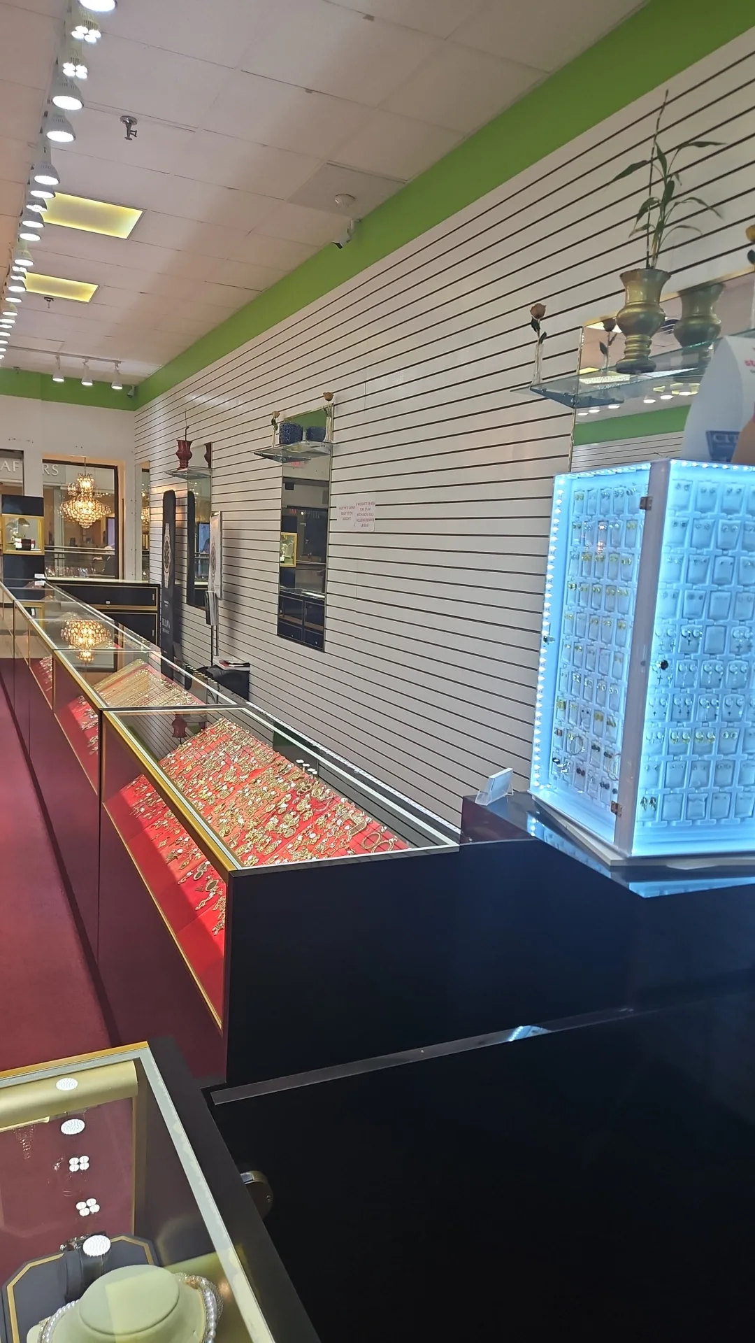 Jewelry display cases inside the store